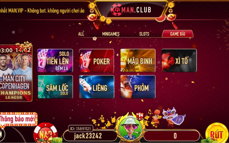 Kho game Manclub app đa dạng, hấp dẫn