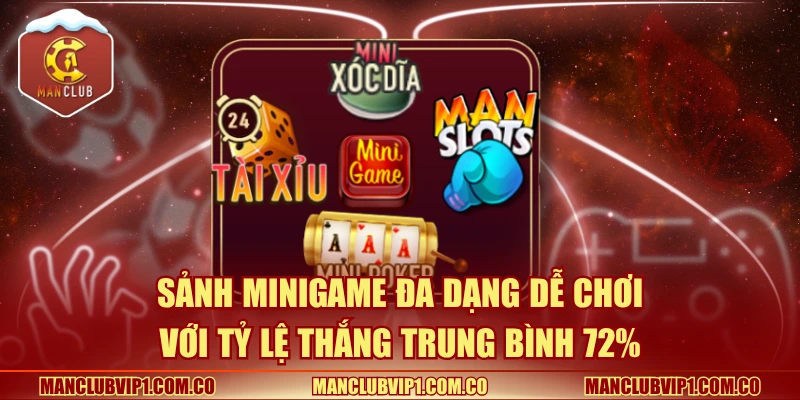 Sảnh Minigame đa dạng dễ chơi với tỷ lệ thắng trung bình 72%